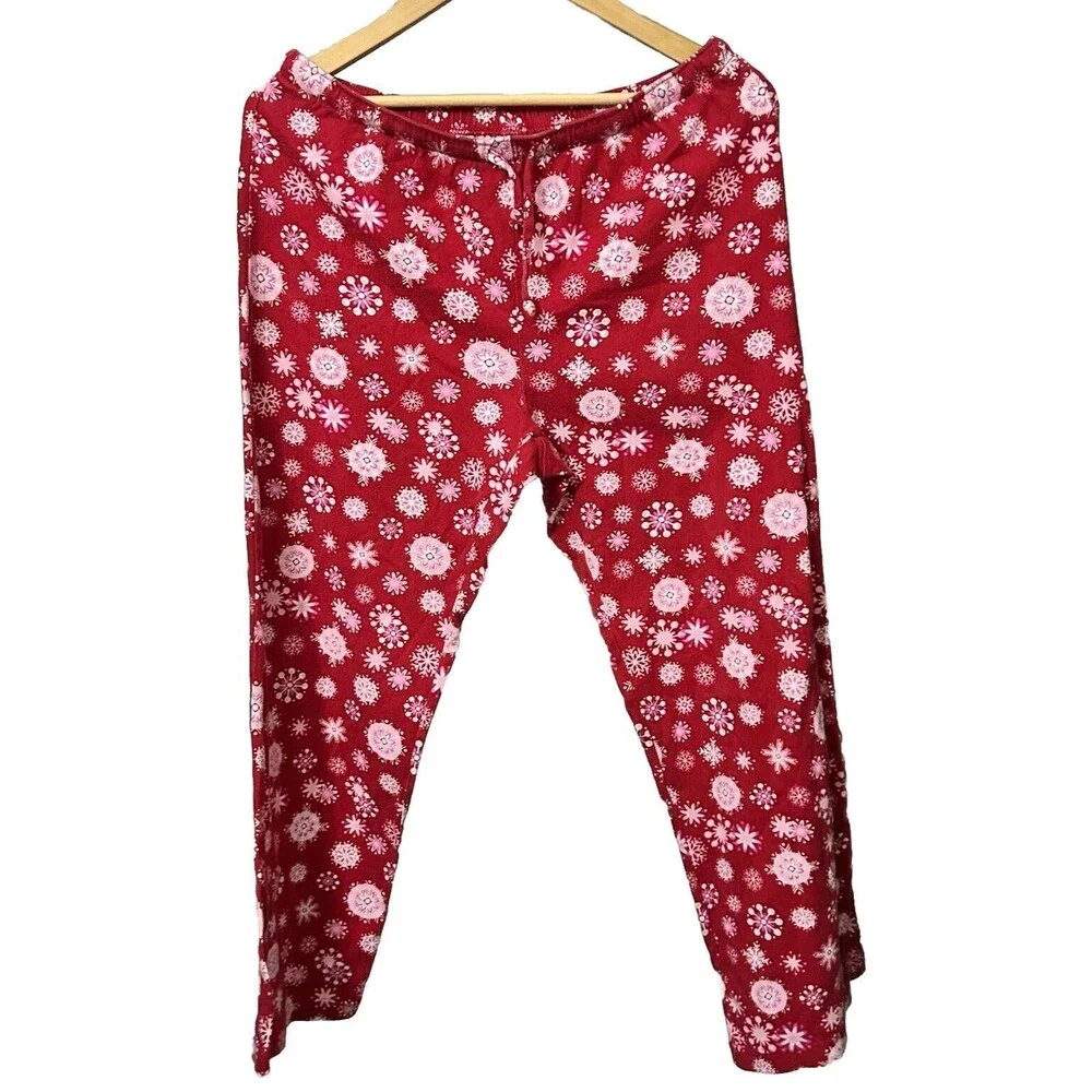 Adonna Women's Medium Red Lounge Pants Pajama Bottoms Snowflakes 100% Cotton-049