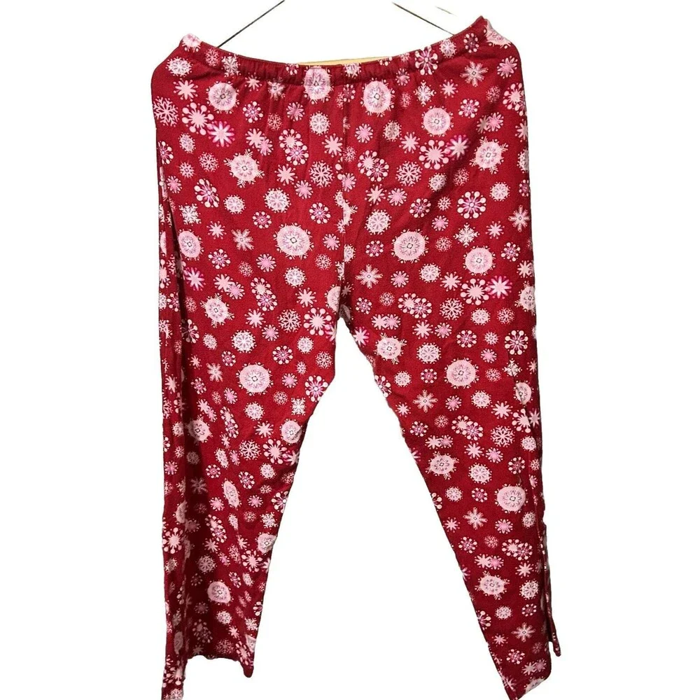 Adonna Women's Medium Red Lounge Pants Pajama Bottoms Snowflakes 100% Cotton-049