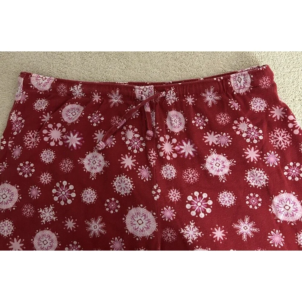 Adonna Women's Medium Red Lounge Pants Pajama Bottoms Snowflakes 100% Cotton-049
