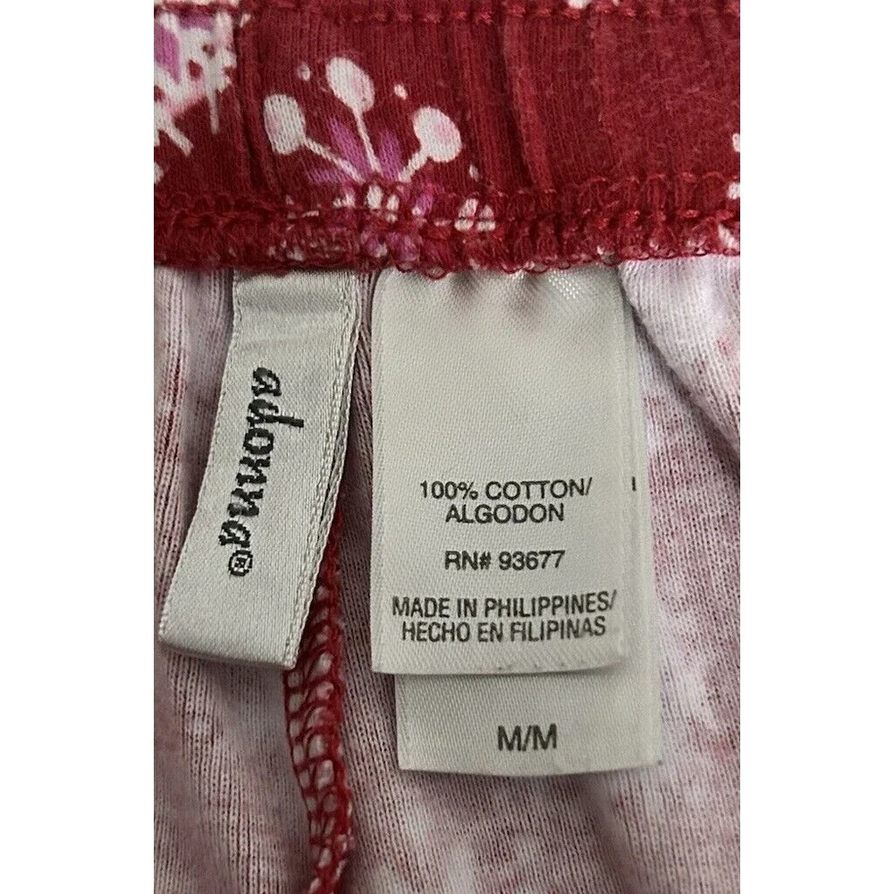 Adonna Women's Medium Red Lounge Pants Pajama Bottoms Snowflakes 100% Cotton-049
