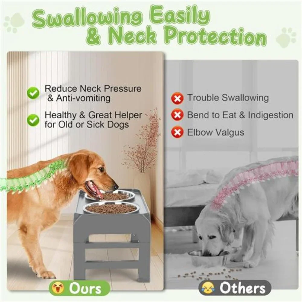 Elevated Raised Dog Bowl Stand with 2 Stainless Steel Bowls, Adjustable Height
