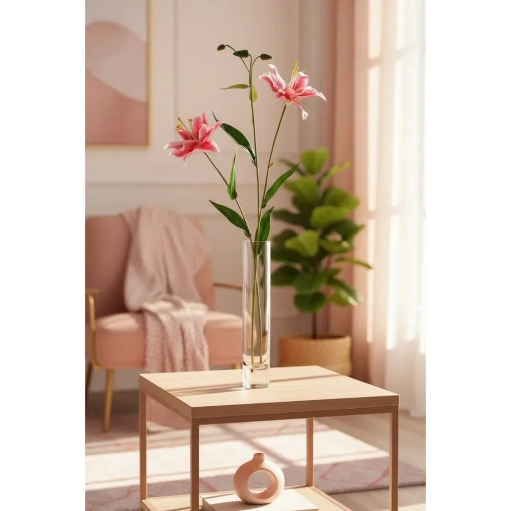 Luxury Artificial Hot Pink Lily Stem 27 Inch | Faux Asiatic Lily with Buds | Sym