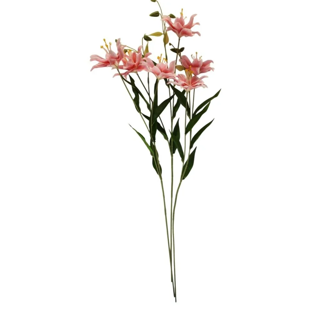Luxury Artificial Hot Pink Lily Stem 27 Inch | Faux Asiatic Lily with Buds | Sym