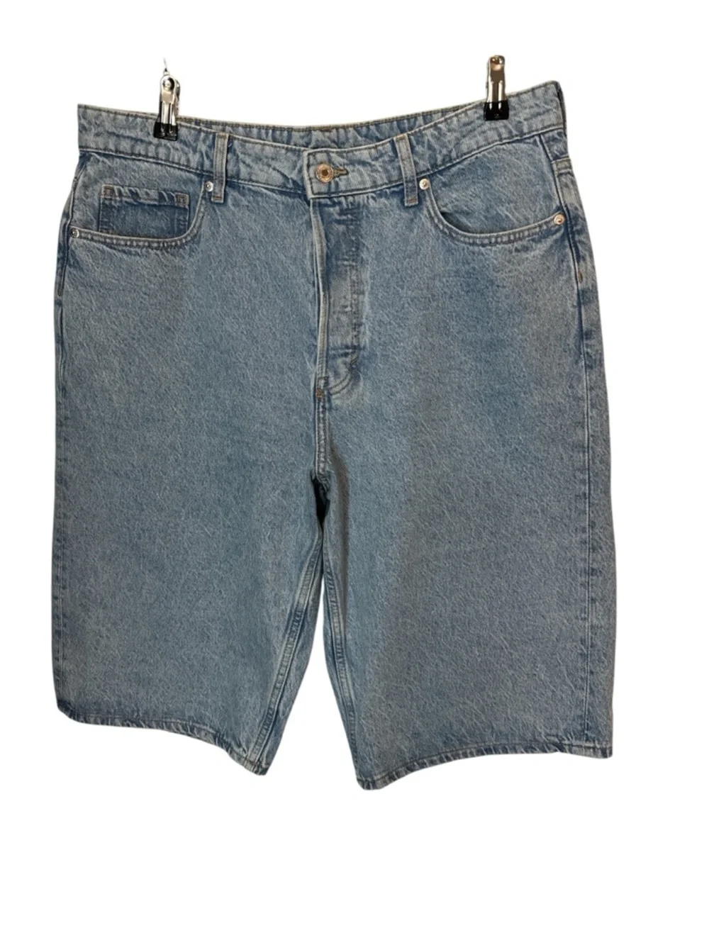 &Denim Baggy Bermuda Shorts Light Wash High Rise Jorts Size 12