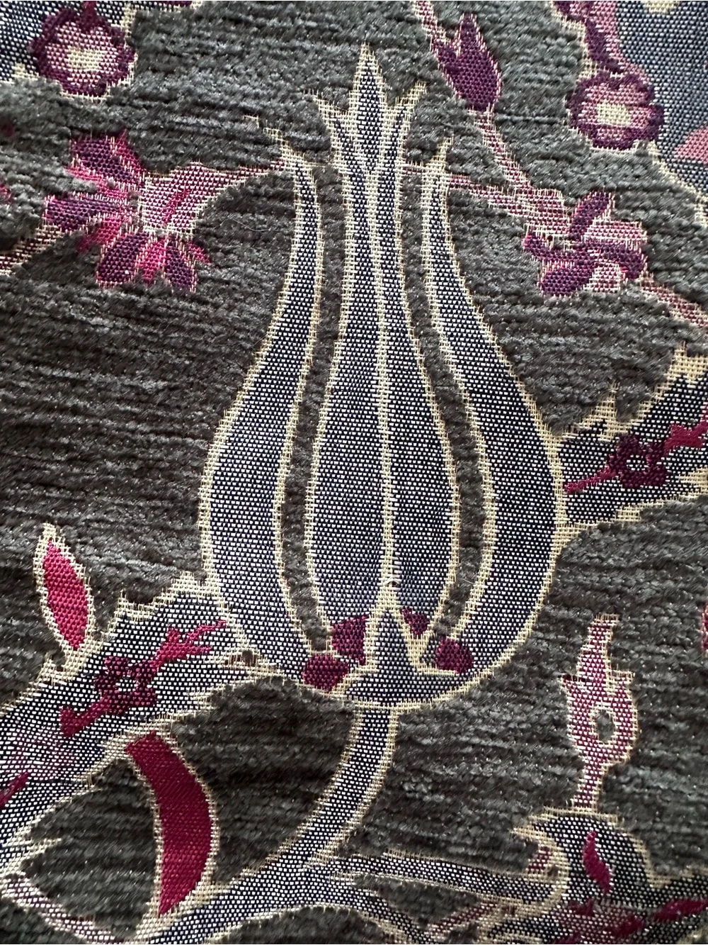 Turkish Throw Pillowcases · Ornate Damask Fabric in Olive/Berry w/ Evil Eyes