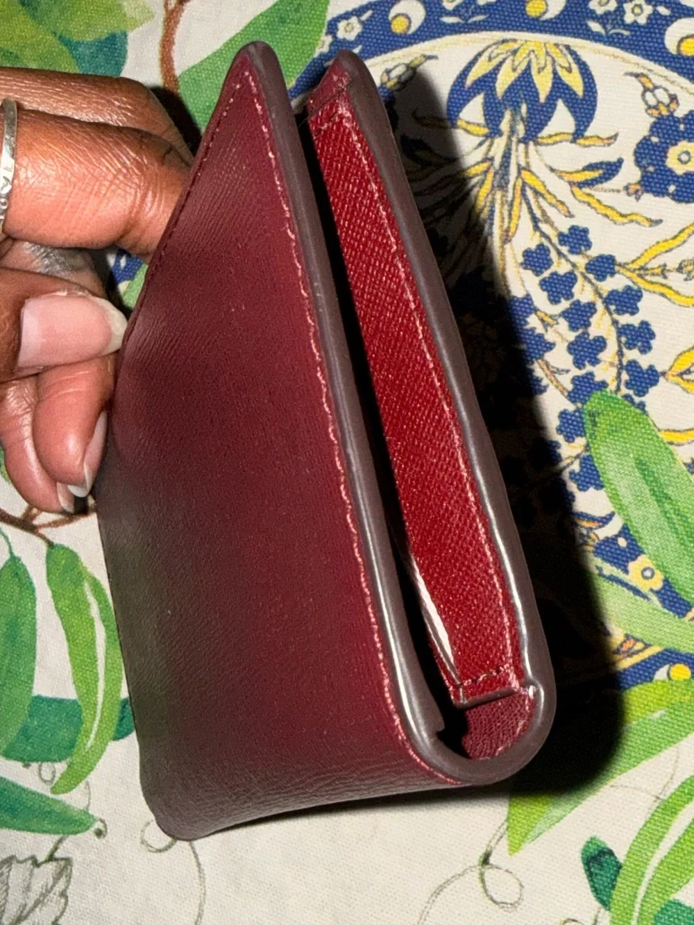 kate spade Burgundy Saffiano Leather Zip Card Wallet with Gold Hardware