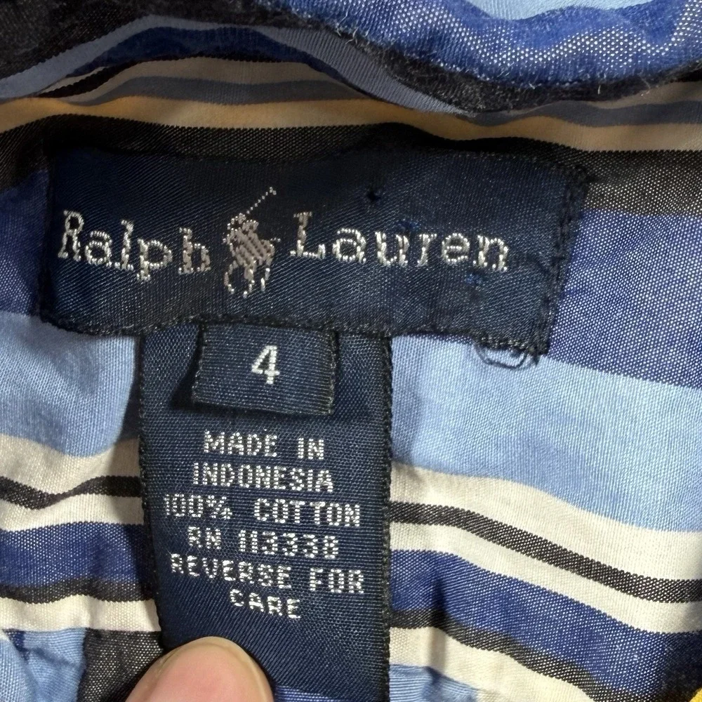 Ralph Lauren Boys Striped Button Down Shirt Blue Yellow Size 4