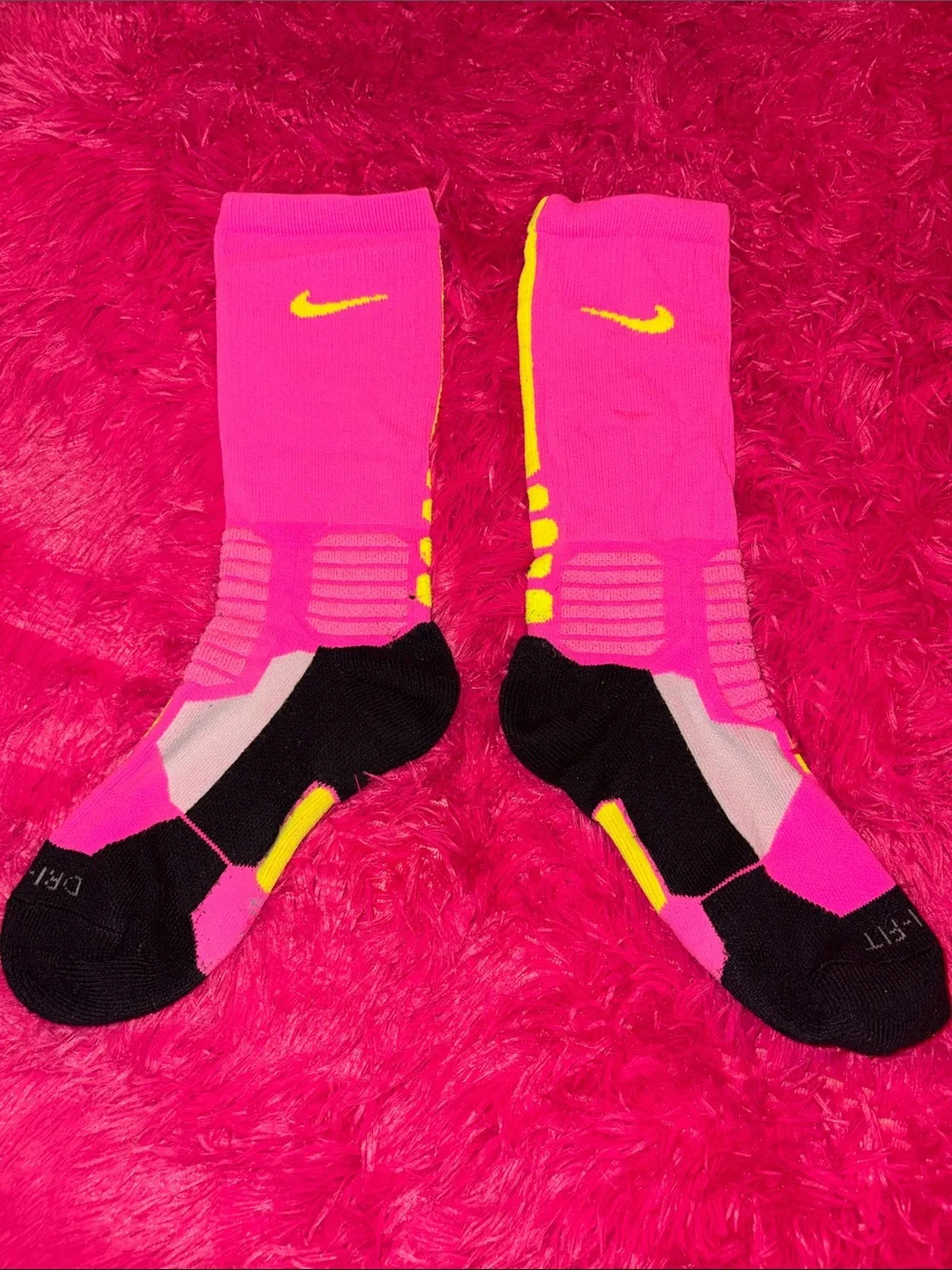 Nike Hot Pink & Yellow Hyper Elite Athletic Crew Socks