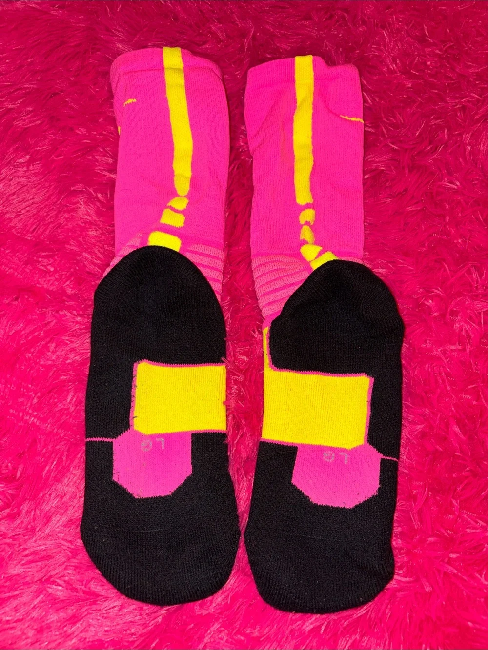 Nike Hot Pink & Yellow Hyper Elite Athletic Crew Socks