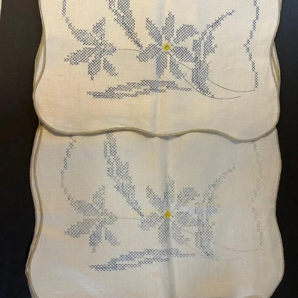 Vintage‎ Stamped Linen Floral Table Runners Unfinished Project 41x13.5