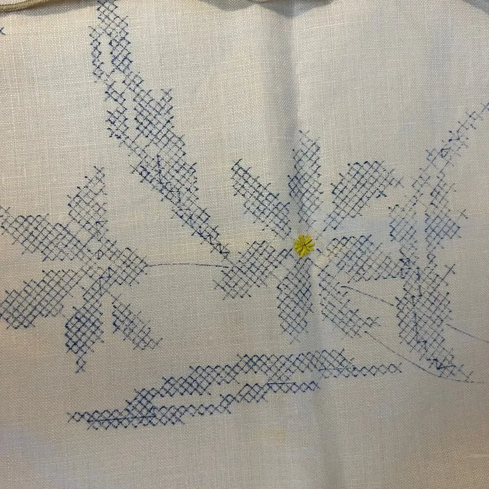 Vintage‎ Stamped Linen Floral Table Runners Unfinished Project 41x13.5