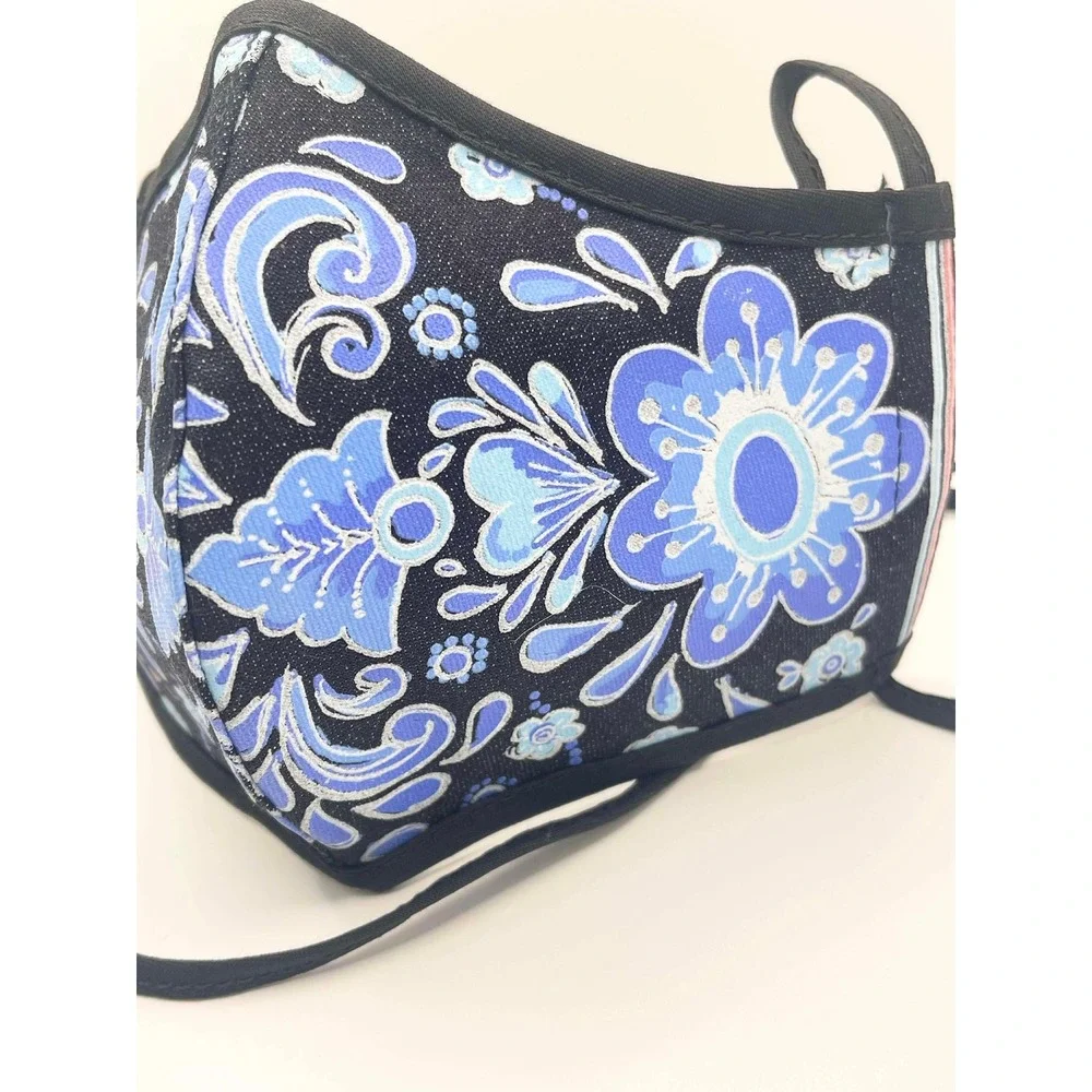 Brighton Reversible Floral Face Mask Hand Painted Blue White Multi Color‎ set