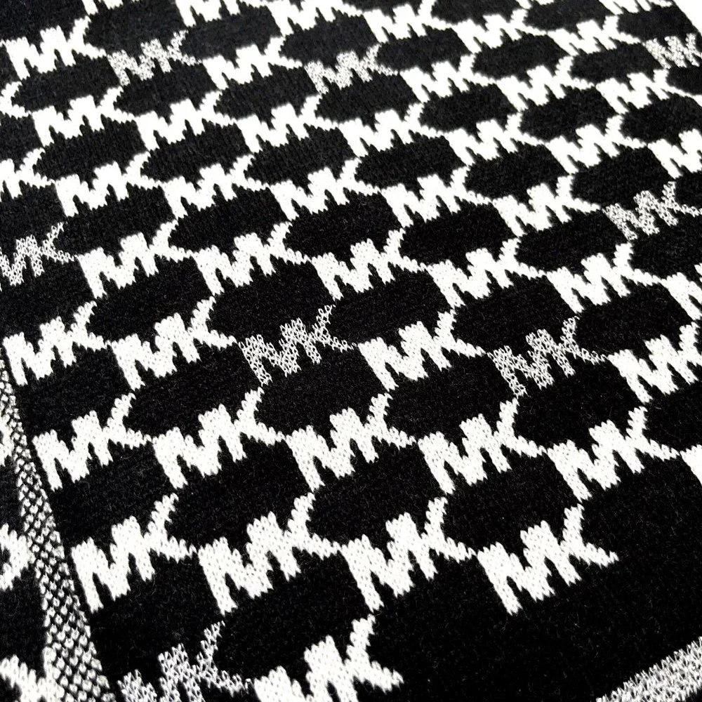 Michael Kors MK Logo Knit Scarf Black White Silver Unisex NWT 11