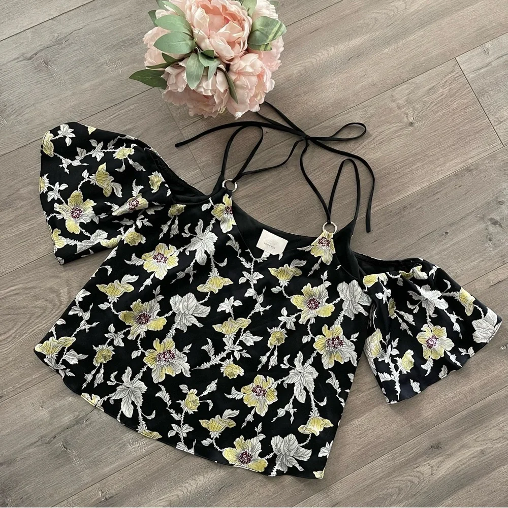Cinq a‎ Sept Rayna Silk Floral Cold Shoulder Blouse
