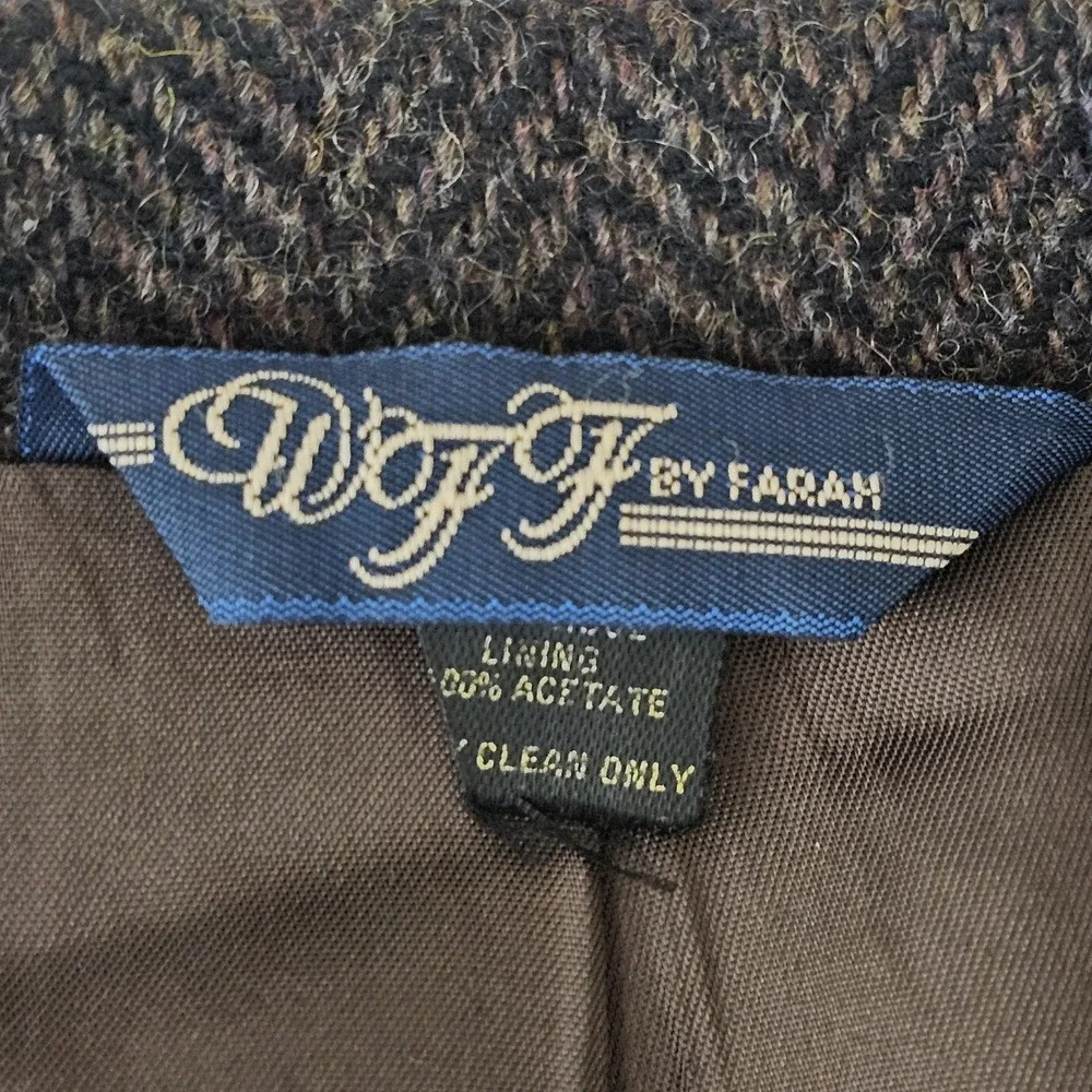 Vintage WFF by Farah Blazer Mens 46R‎ Brown Herringbone Wool Sport Coat USA 90s