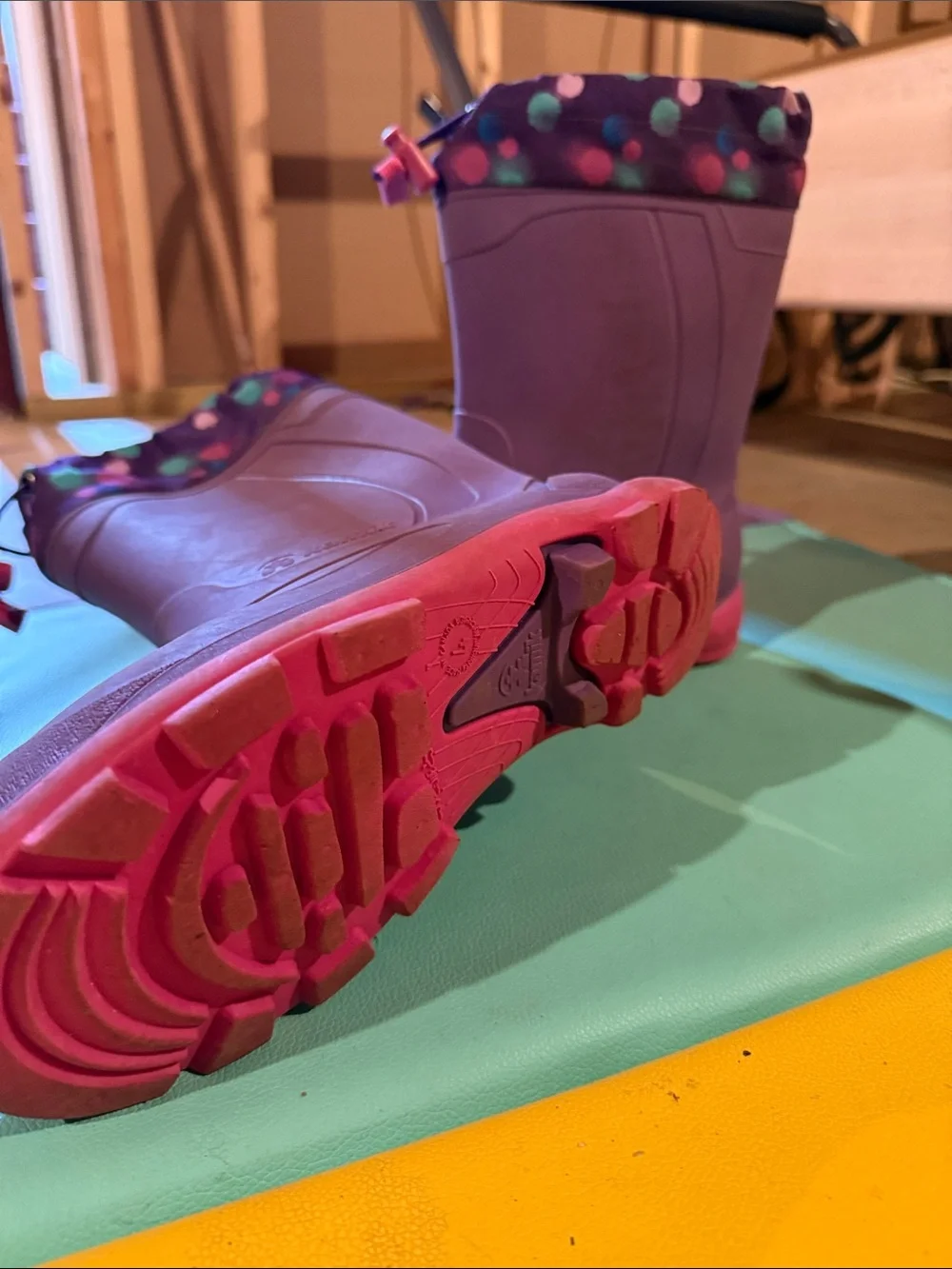 KAMIK Purple Kids Snow Boots with Polka Dot Cuff and Pink Soles Insulated
