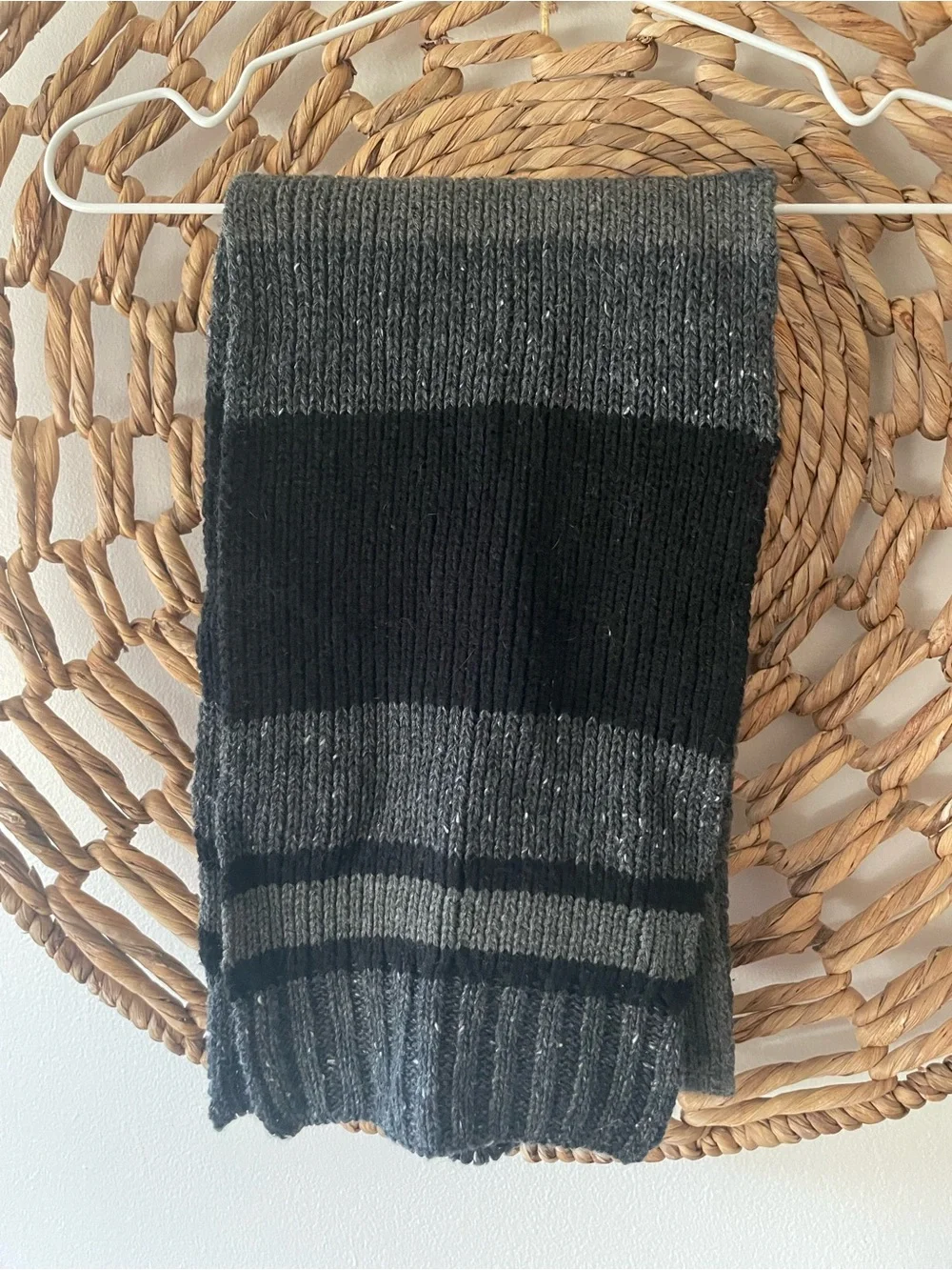 Vintage Handmade  Black and Gray Knit Scarf