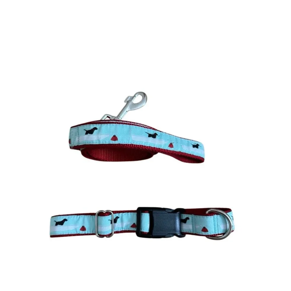 Salty Black Lab with Skiff & Bouy Dog Collar and Leash Duo
