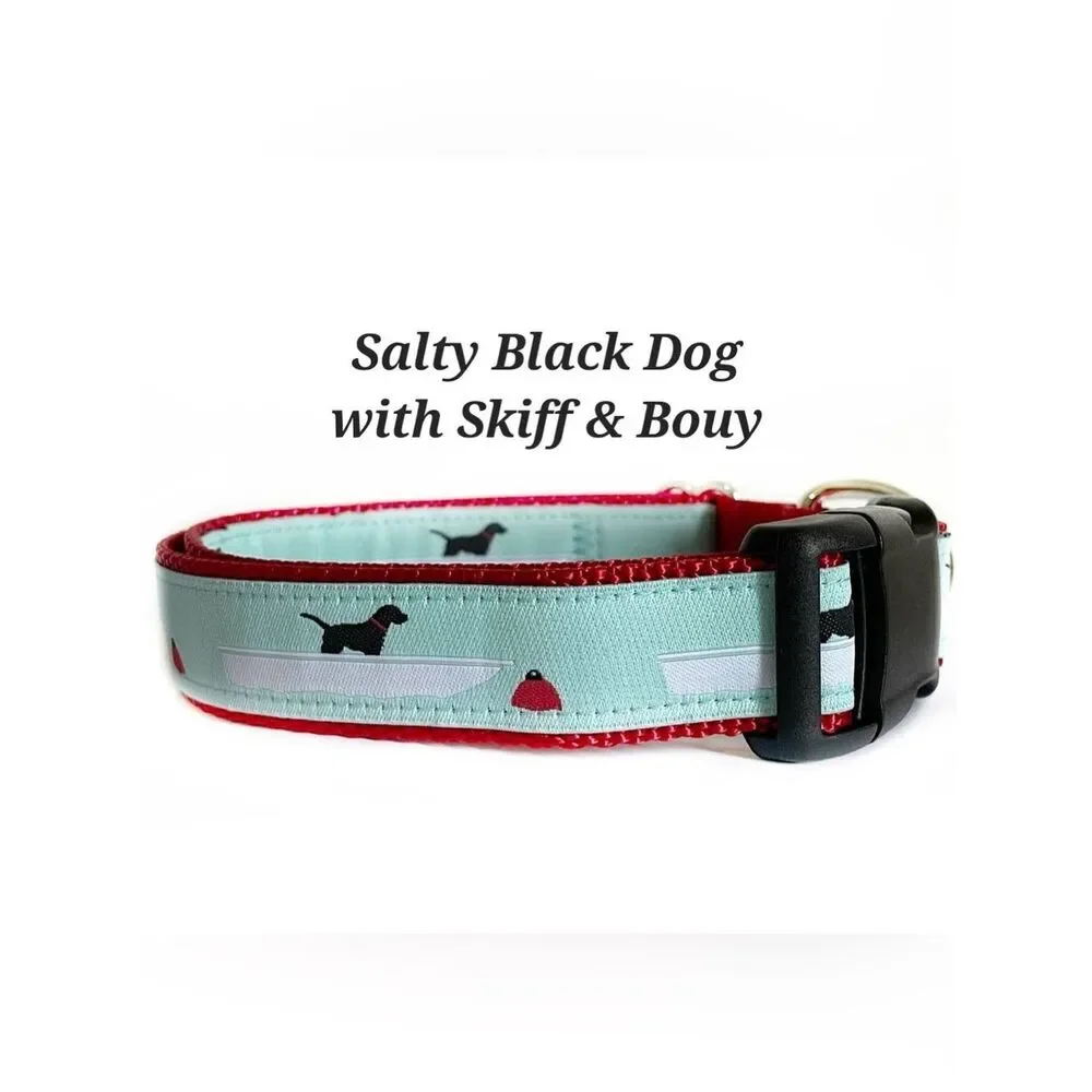 Salty Black Lab with Skiff & Bouy Dog Collar and Leash Duo