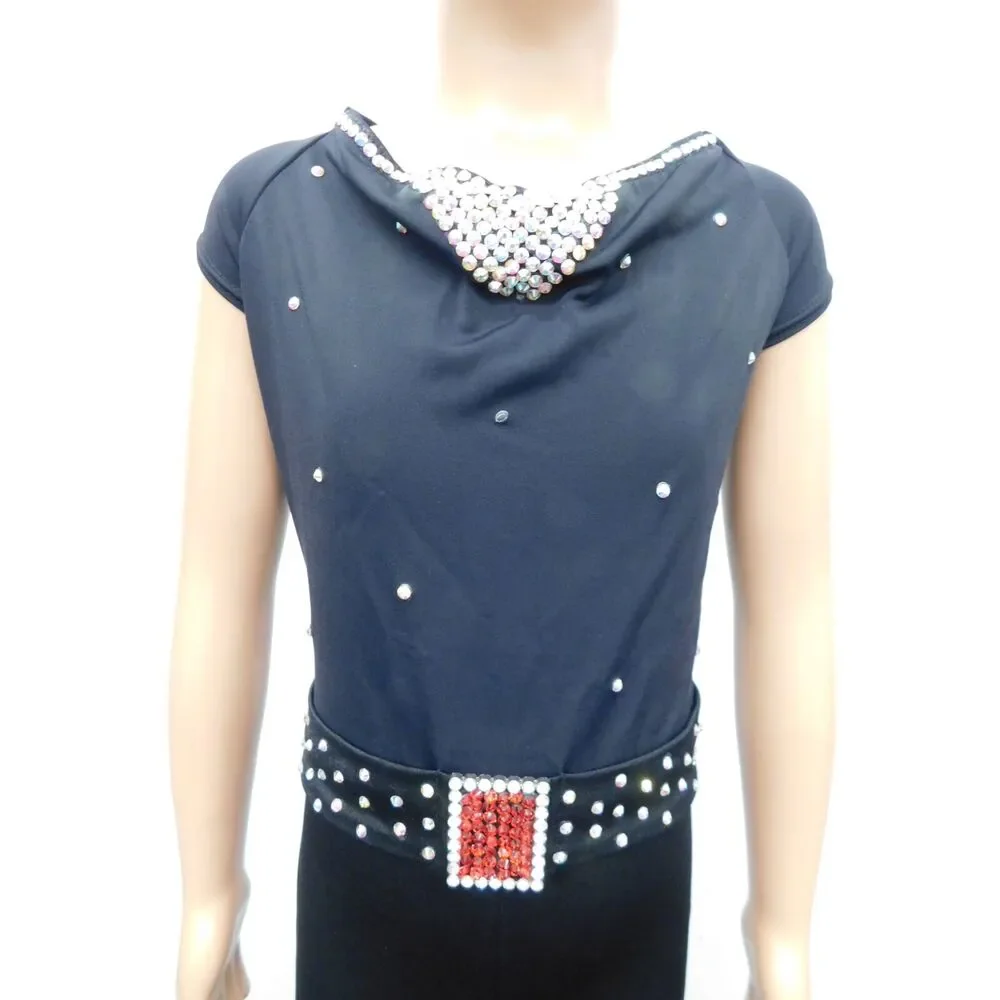 Pre-Owned Dance Costume Weissman 13541 Intermediate Child Black Belt Jazz Rhine