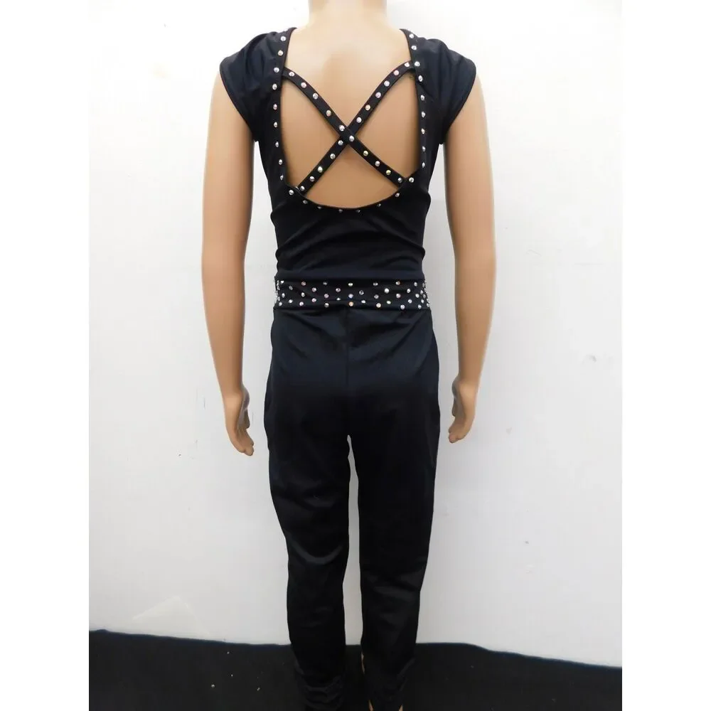 Pre-Owned Dance Costume Weissman 13541 Intermediate Child Black Belt Jazz Rhine