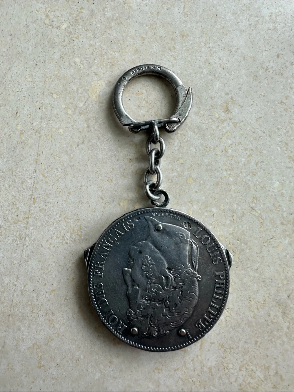 Antique French 5 francs coin mounted on pocket tool fob