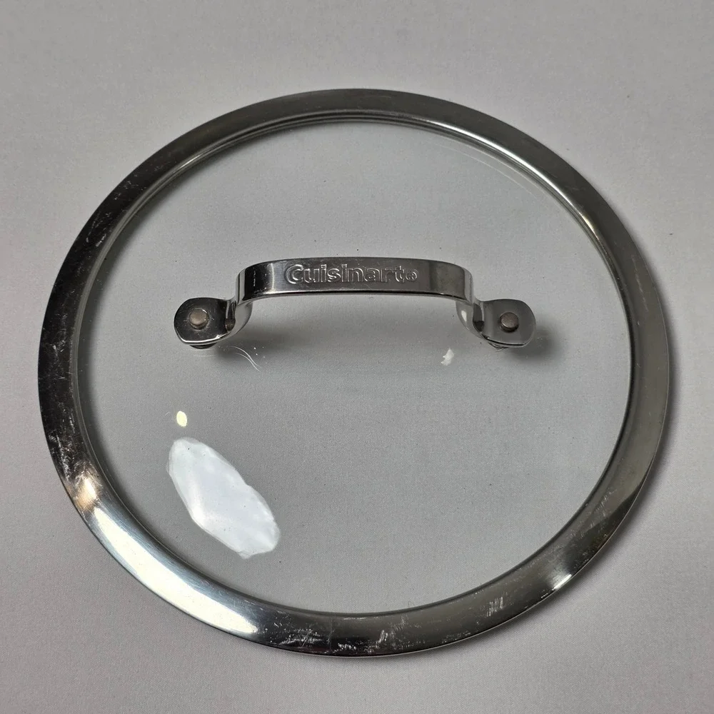 Cuisinart Pot Pan Lid 7.5-inch Clear Silver Tempered Glass Stainless Steel Rim