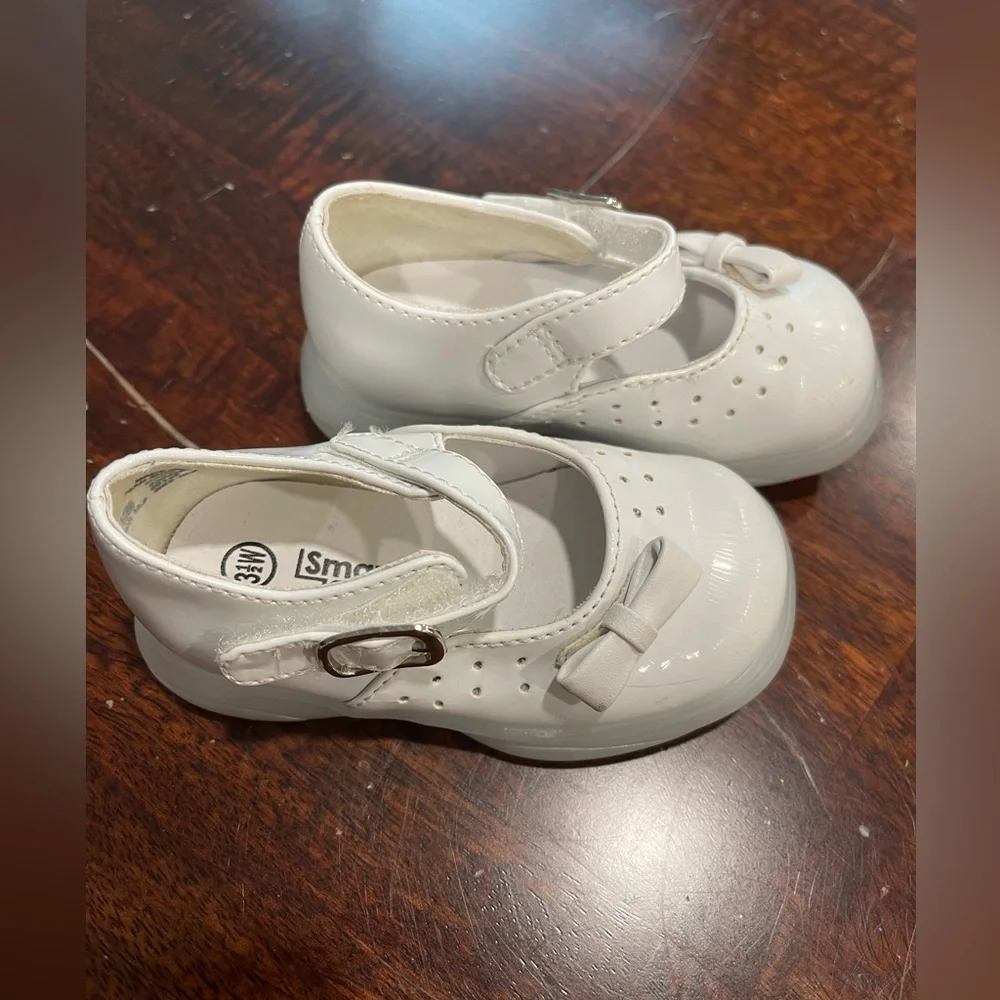 VTG 90s Smart Steps little girl white patent vinyl‎ Mary Jane shoes size 3.5W