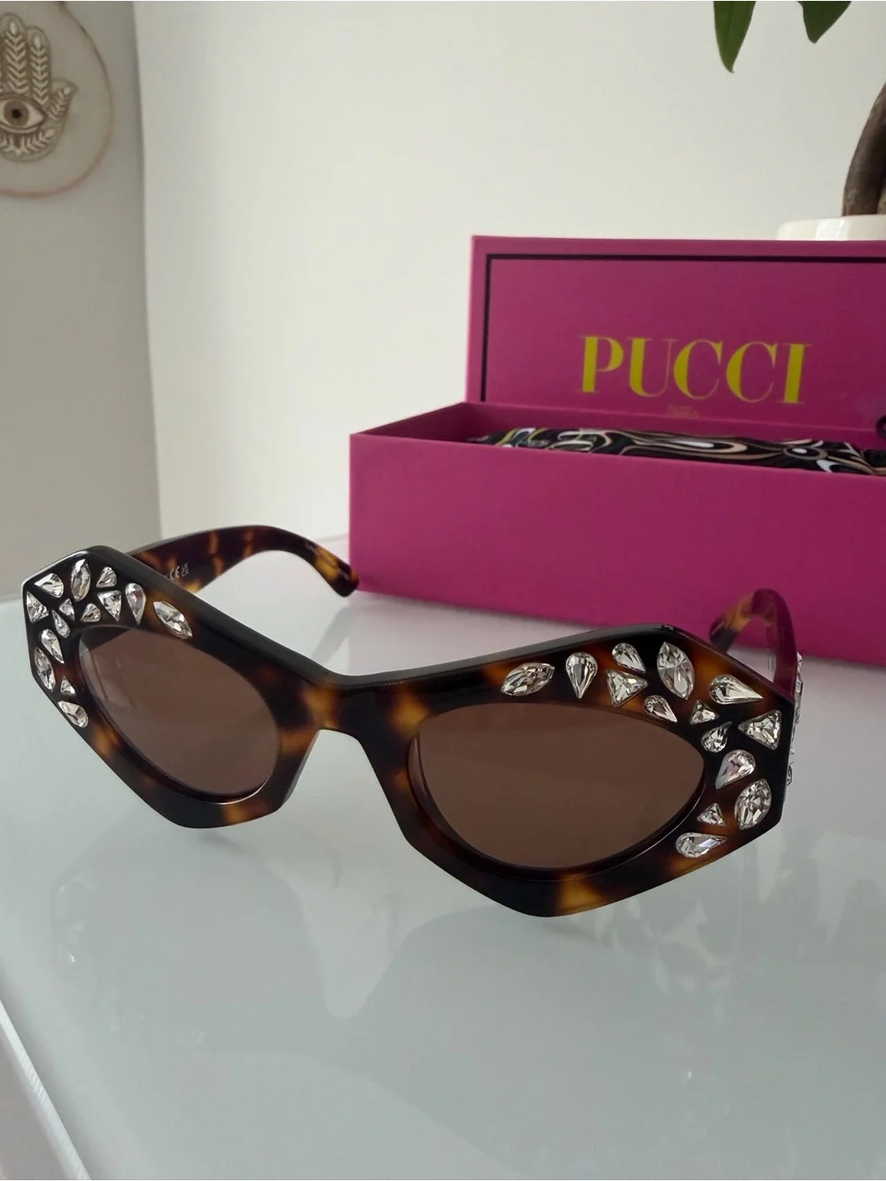 Pucci cat eye brown tortoise rhinestone sunglasses
