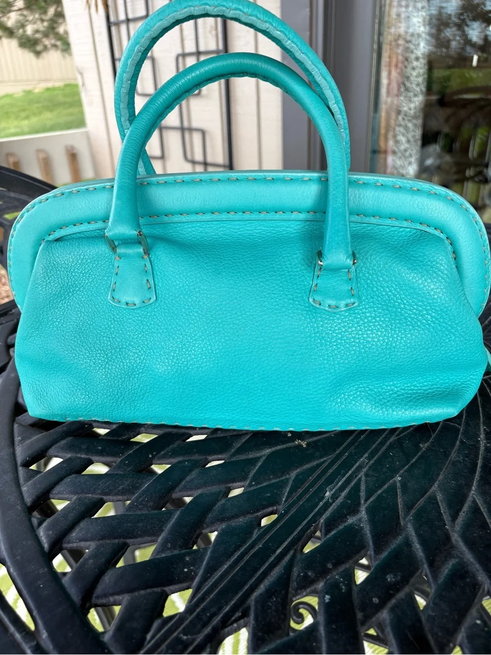 Authentic FENDI Vintage Medium Selleria Leather Doctor Bag - Turquoise
