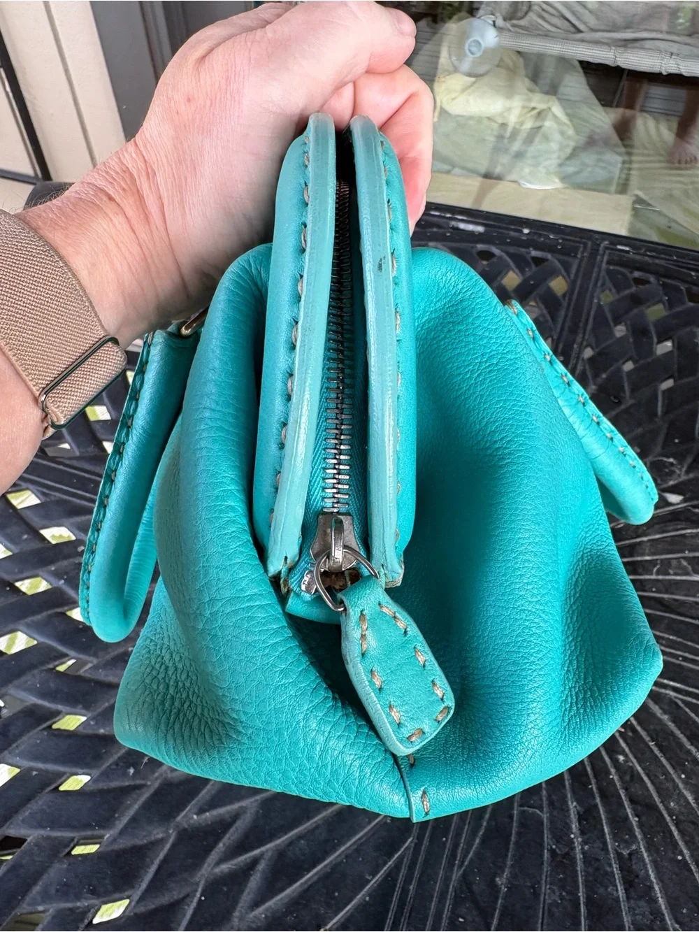 Authentic FENDI Vintage Medium Selleria Leather Doctor Bag - Turquoise