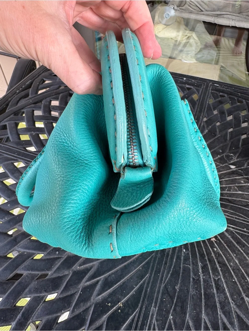 Authentic FENDI Vintage Medium Selleria Leather Doctor Bag - Turquoise