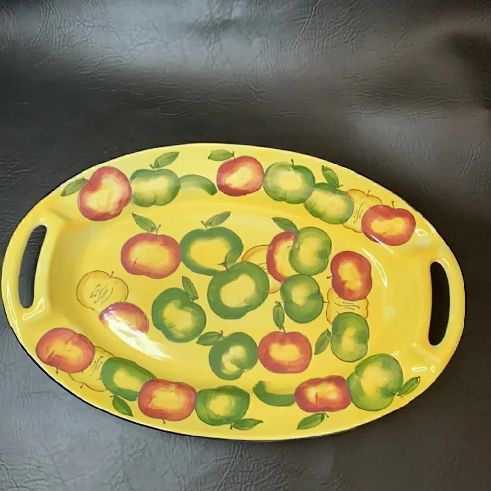 WCL Yellow Green Red Apple 2 Handles Large Heavy Serving Storing Decorating Tray