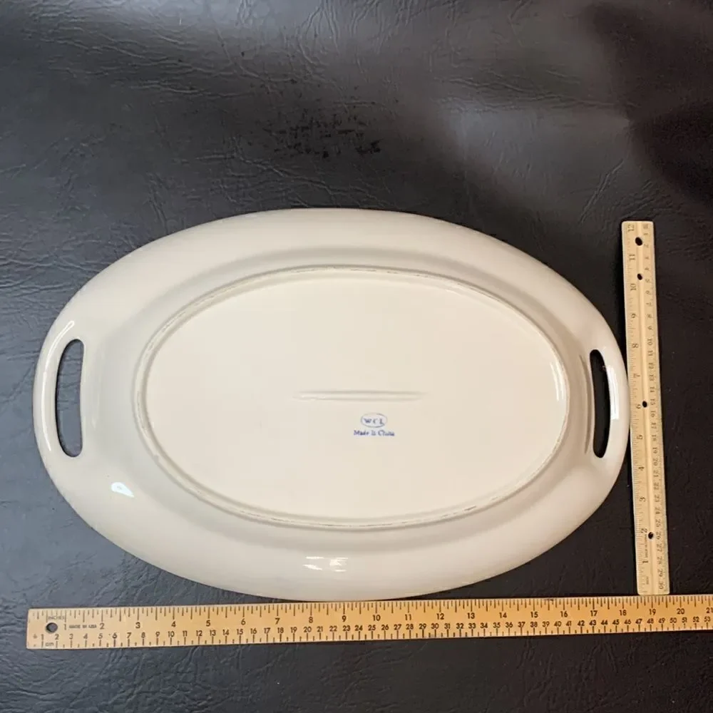WCL Yellow Green Red Apple 2 Handles Large Heavy Serving Storing Decorating Tray