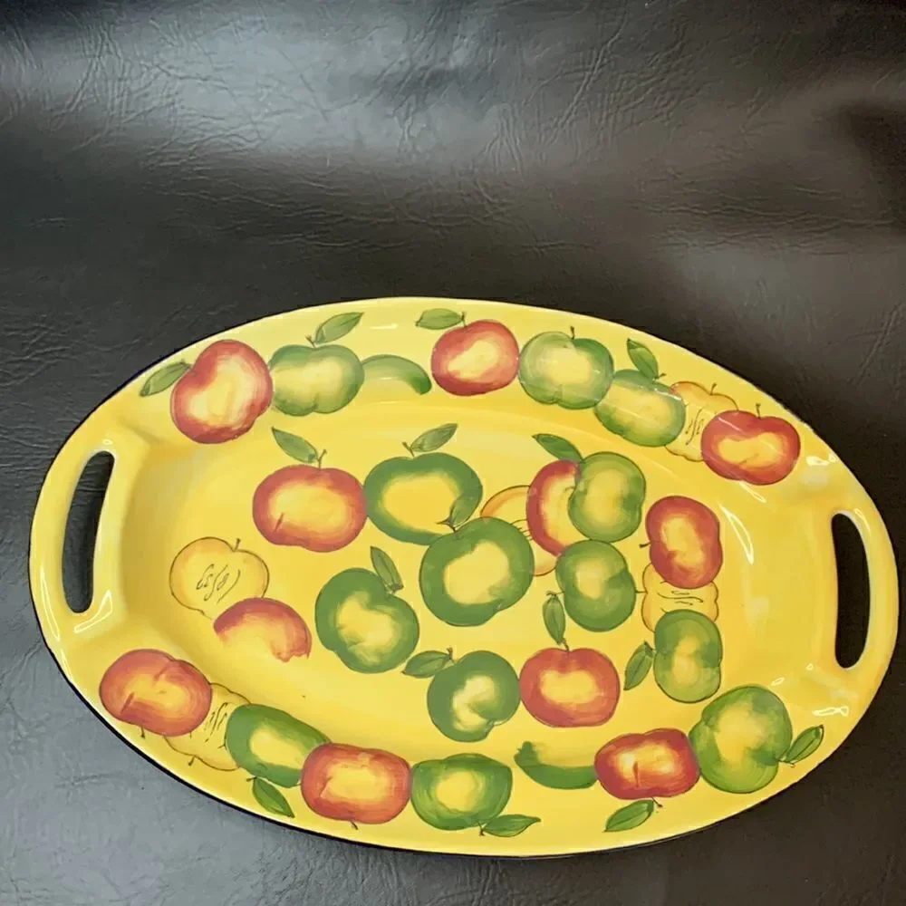 WCL Yellow Green Red Apple 2 Handles Large Heavy Serving Storing Decorating Tray