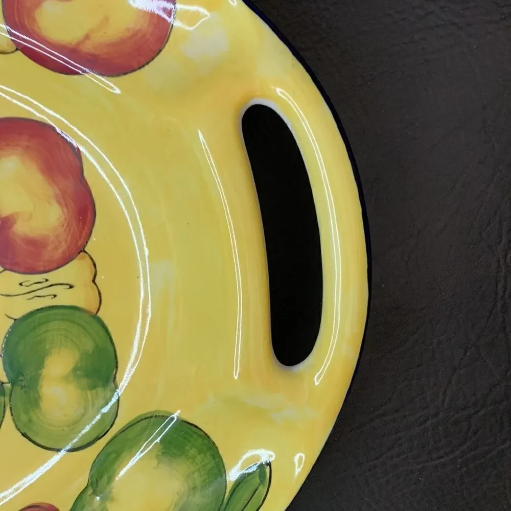 WCL Yellow Green Red Apple 2 Handles Large Heavy Serving Storing Decorating Tray