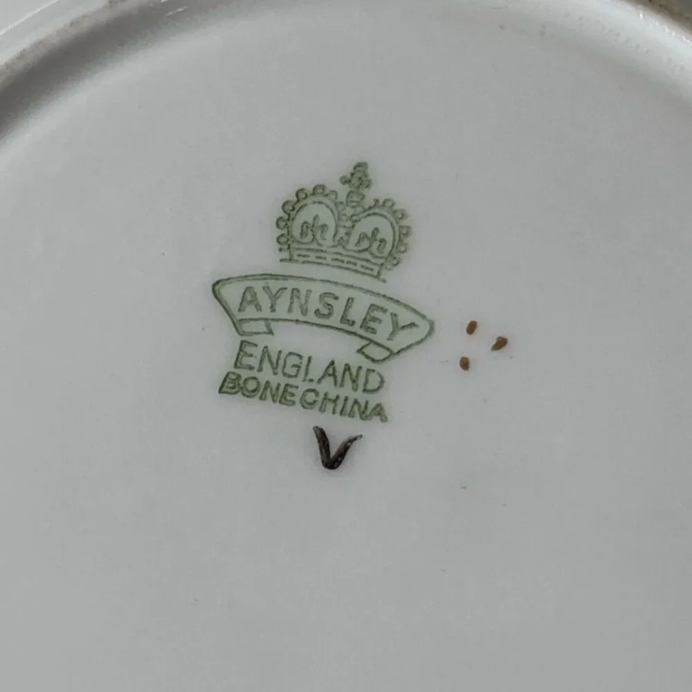 Vtg Aynsley Orchard Fruit Gold Tea Cup Saucer English Bone China England scallop
