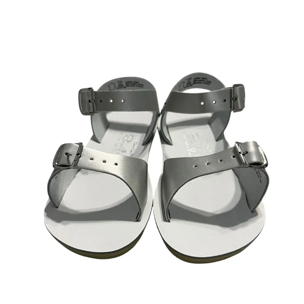 NEW Salt Water Sun San Sz 11 Silver Metallic Surfer Sandals