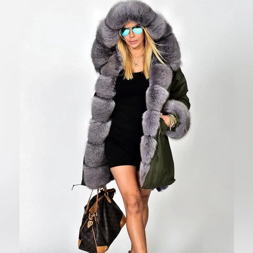 BLACK Hooded Faux Fur Lined Warm Coat NEW ARRIVES NEW