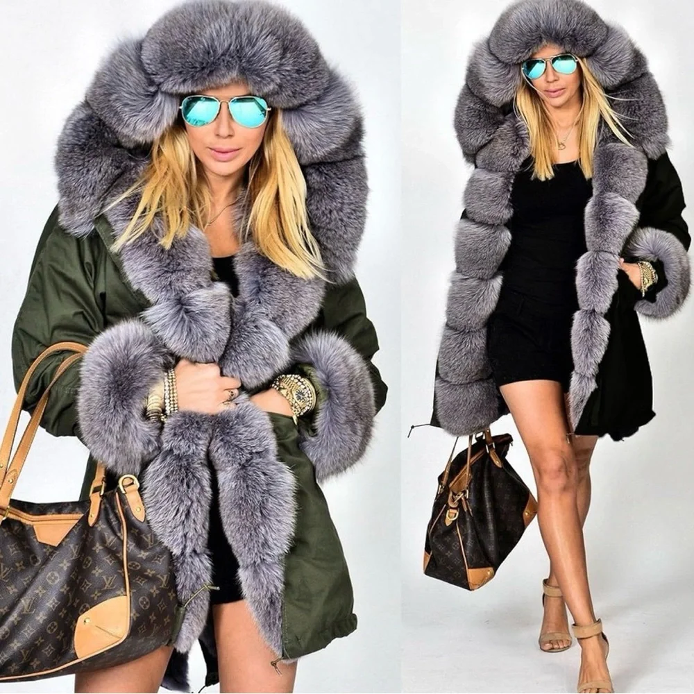 BLACK Hooded Faux Fur Lined Warm Coat NEW ARRIVES NEW