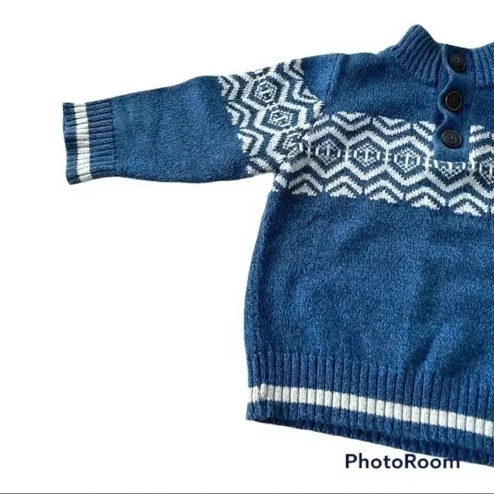 Oshkosh B’gosh boys blue/white knit cotton sweater 2T EUC