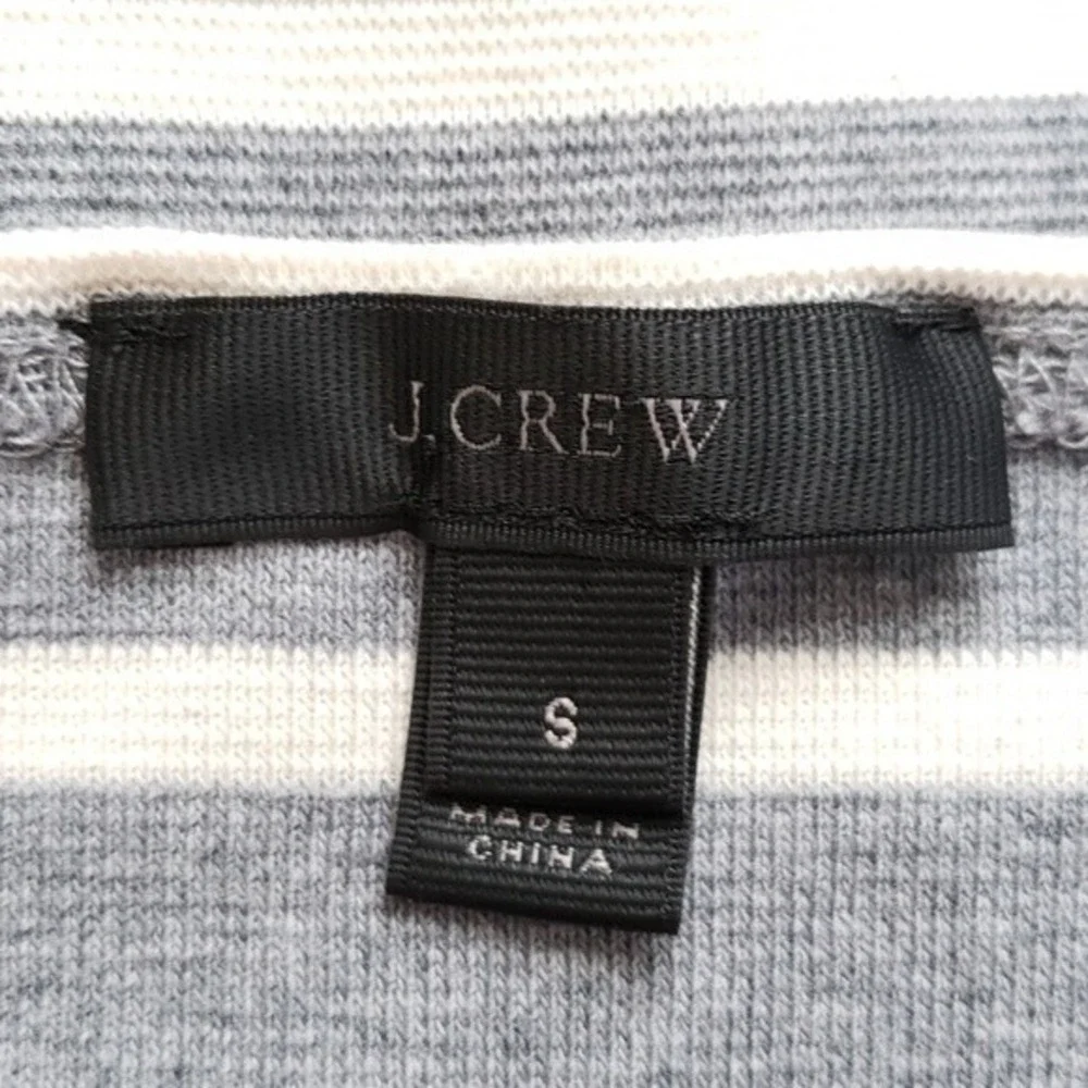 J Crew Gray/Black/White Striped Gray & Black Waffle Long-Sleeve Top-‎ Small, S