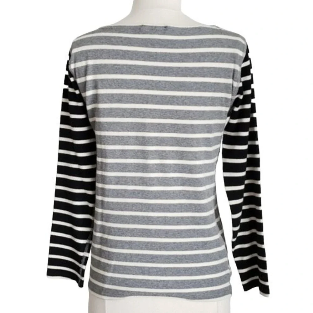 J Crew Gray/Black/White Striped Gray & Black Waffle Long-Sleeve Top-‎ Small, S