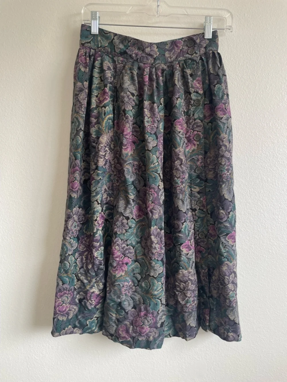 Vintage Georgio Sant Angelo Floral Midi Skirt W- 10 Rayon Button Front Tapestry