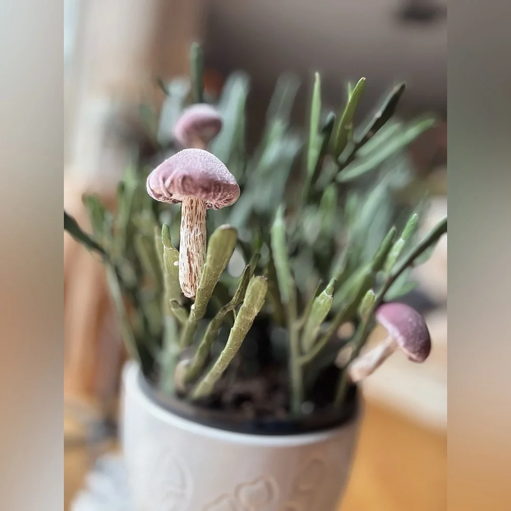 Set of 3 Pink Rose Velvet Mushroom Plant Accessories - NWT