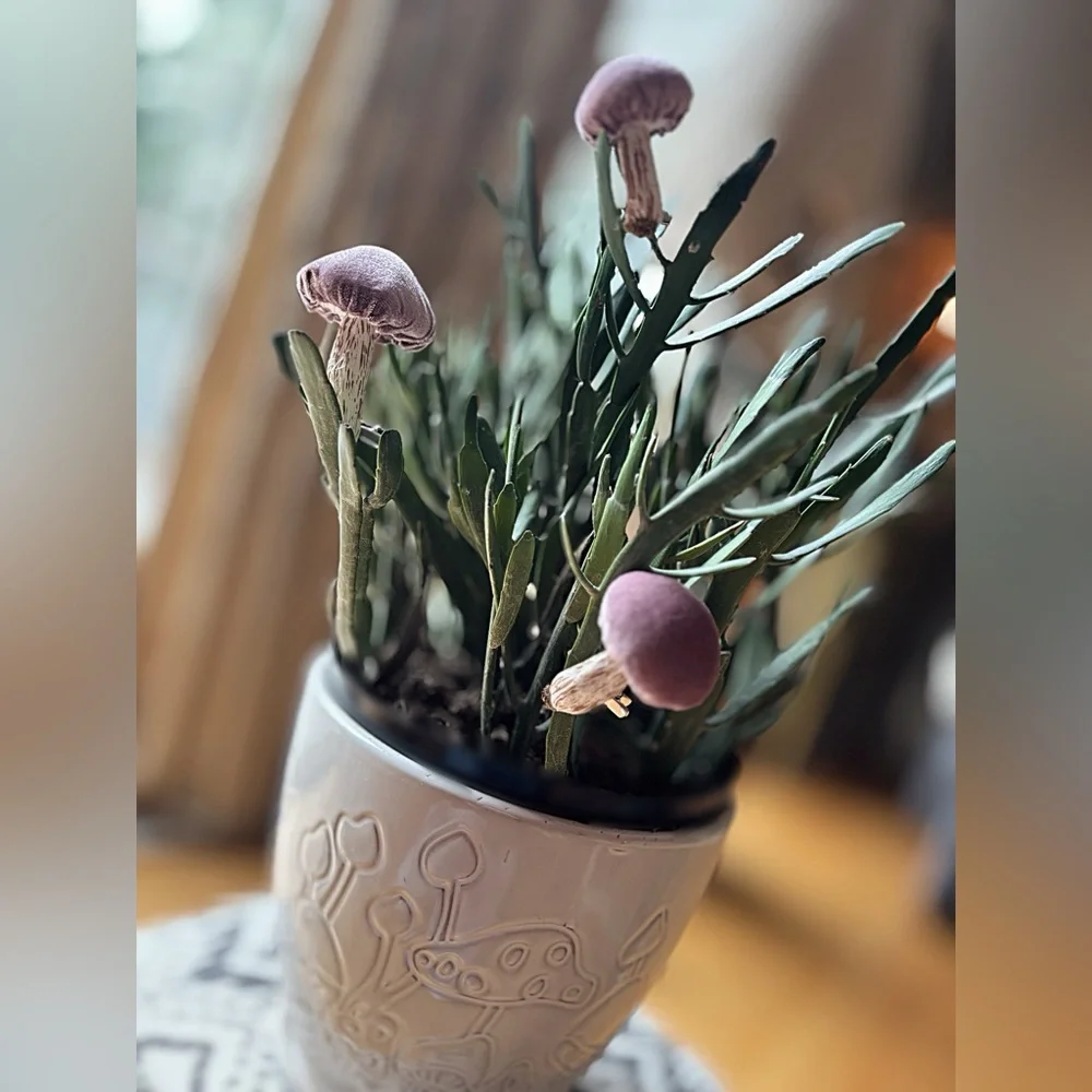 Set of 3 Pink Rose Velvet Mushroom Plant Accessories - NWT