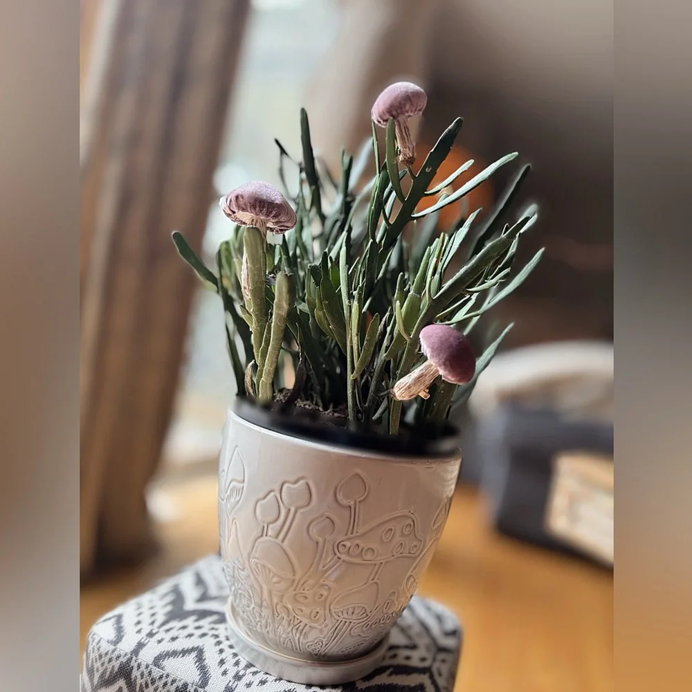 Set of 3 Pink Rose Velvet Mushroom Plant Accessories - NWT