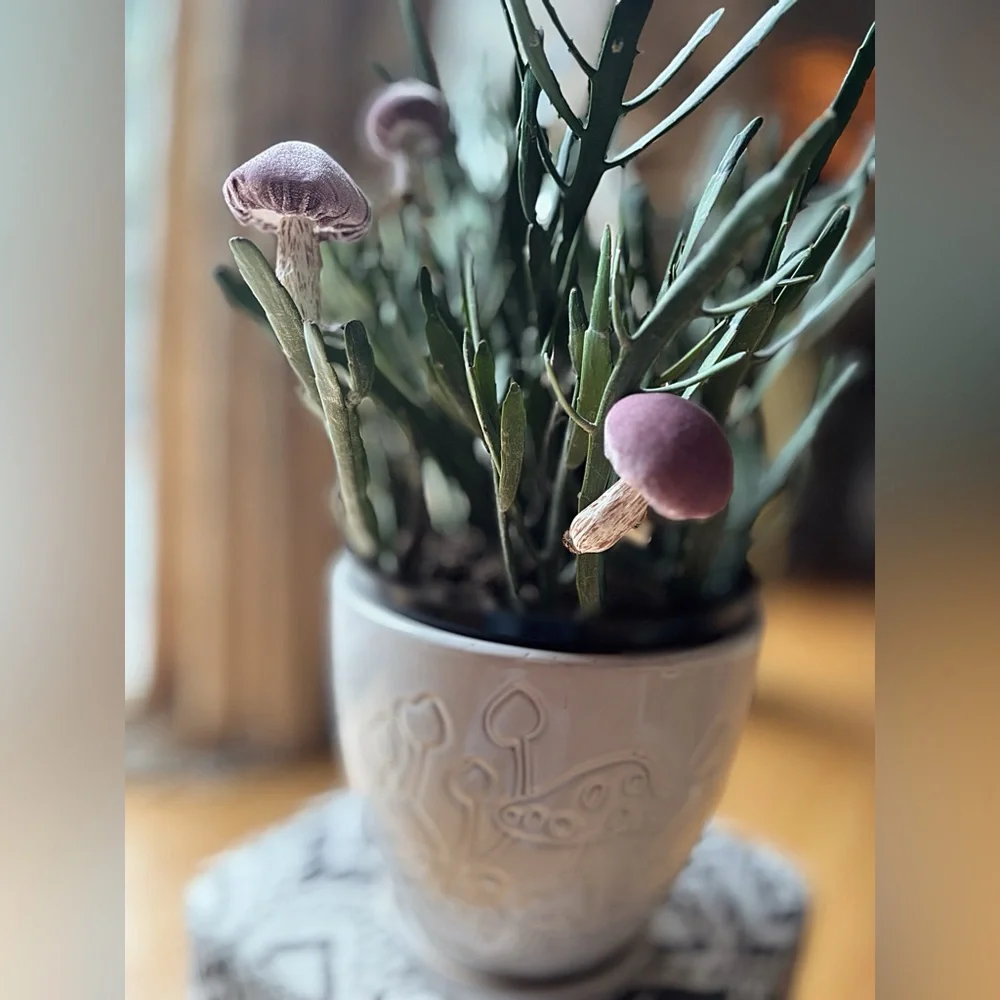 Set of 3 Pink Rose Velvet Mushroom Plant Accessories - NWT