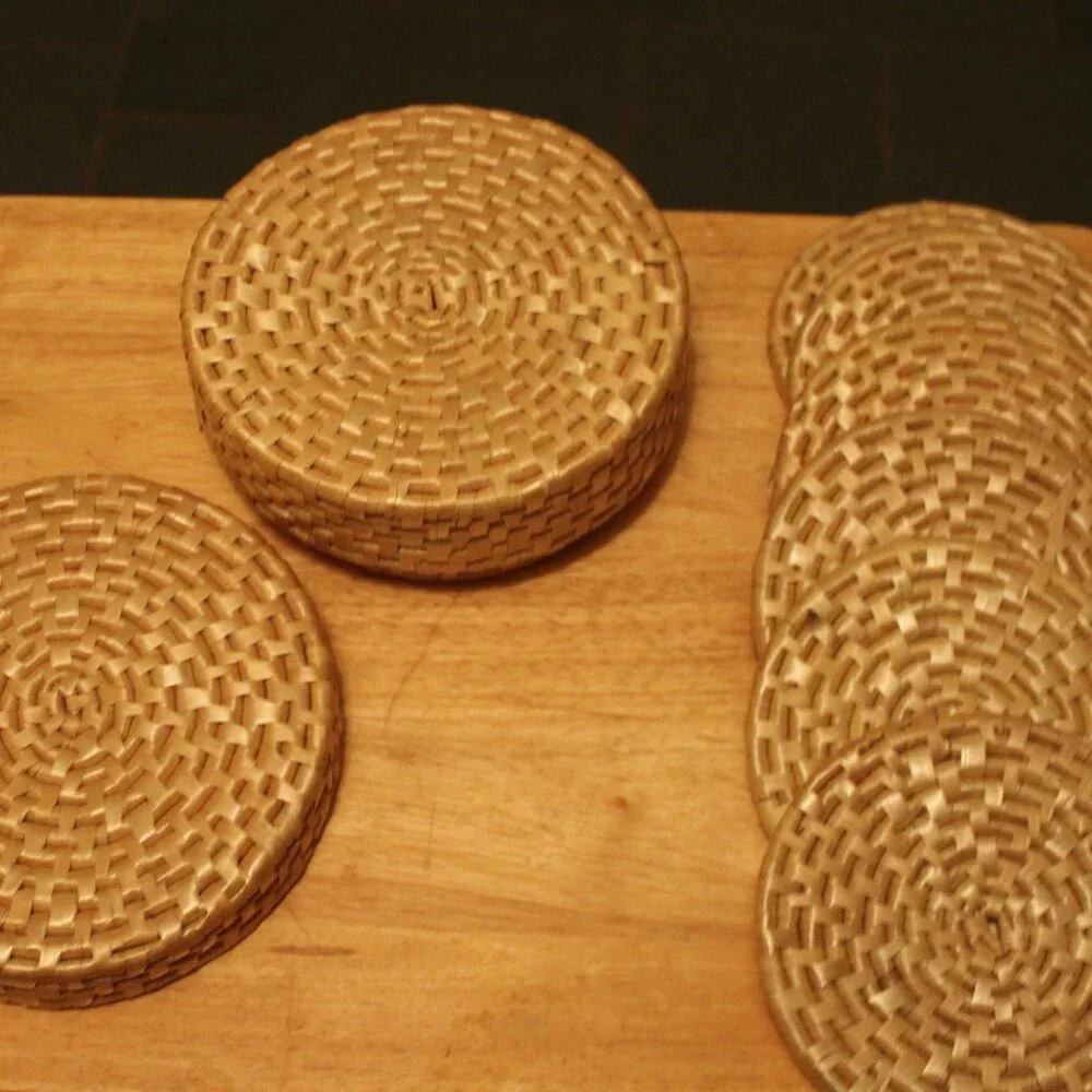 Vintage Rattan Trivet Basket 8 Pc Set