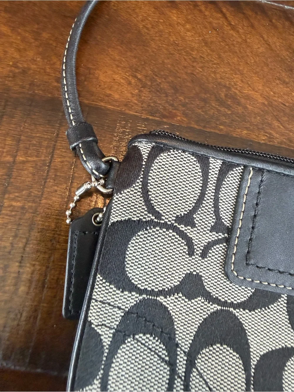 Coach Black and Cream Signature Canvas Wristlet